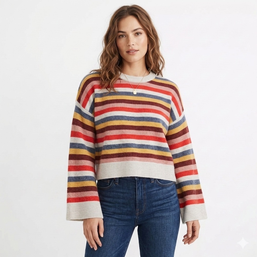 Madewell Women Striped Cropped Alpaca Blend Sweater XS